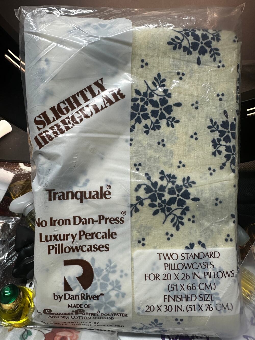 VTG Dan River 2 Standard Percale Pillowcases Tranquale Slightly Irregular